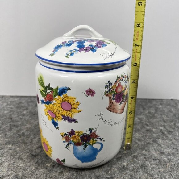 VTG William Sonoma FLORAL Canister Cookie Jar Gasket Seal Botanical Portugal 8" - Picture 14 of 15